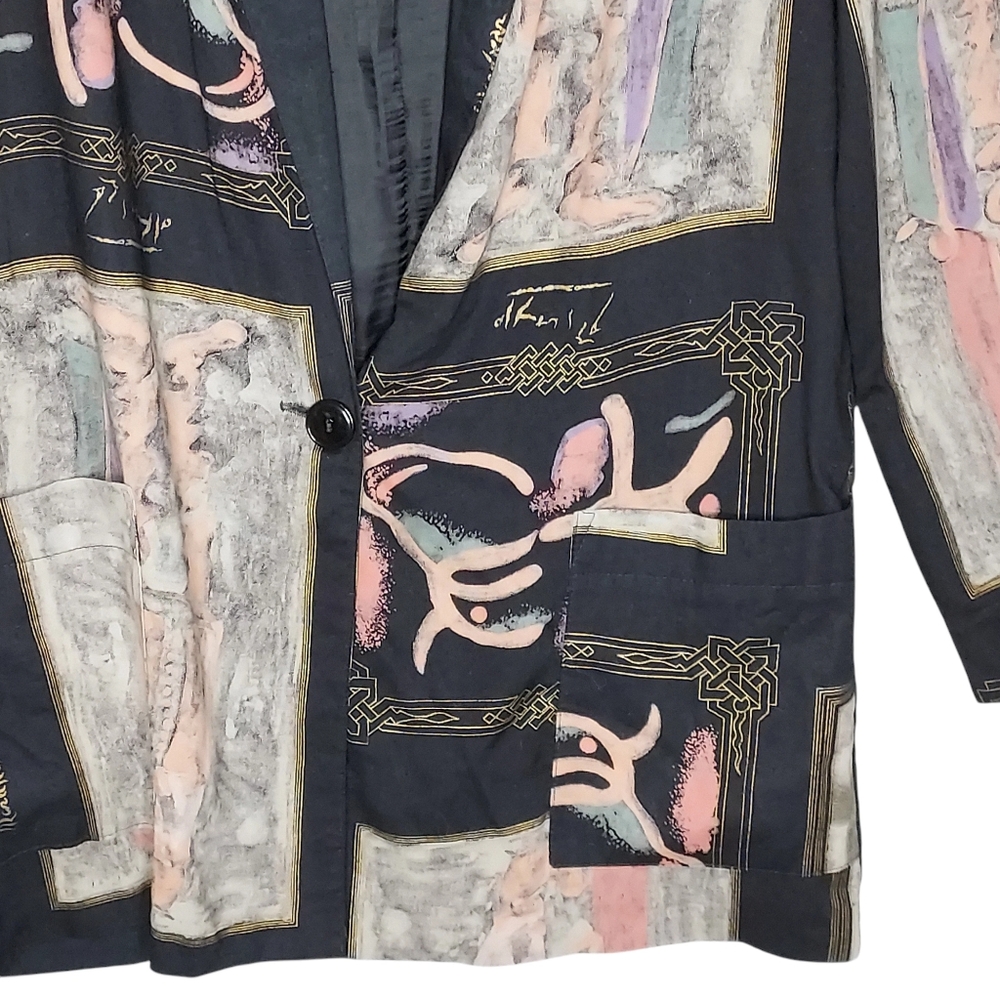 VTG USA Women L Boxy Lagenlook Art to Wear Light 80's Kimono Blazer - Picture 3 of 8